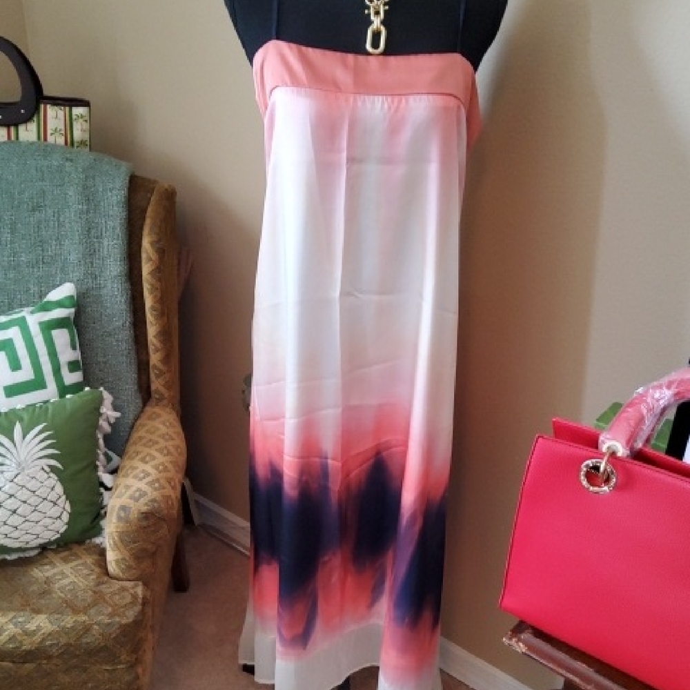 DKNY Pink and Navy Maxi Skirt